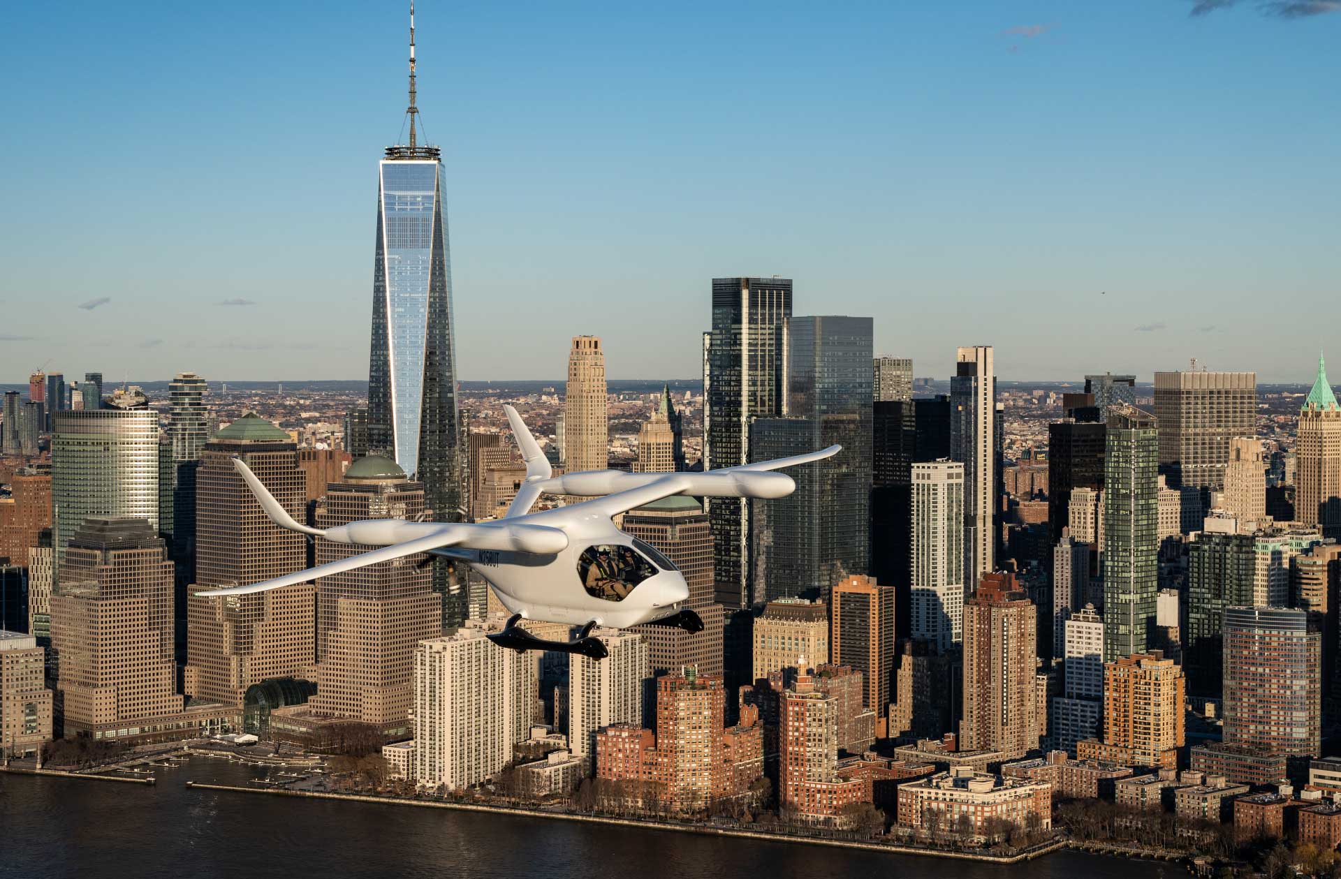 ALIA flying alongside Manhattan